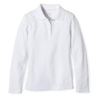 Cherokee Girls School Uniform Long Sleeve Polo   White XS