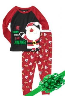 Holiday Fun, Boys "Santa Knows" Pajama Set, Color Red/Black, Size 18 mths Boys Christmas Pajamas Clothing
