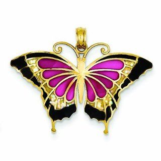 14K Gold Purple Stained Glass Butterfly Pendant: Jewelry