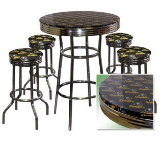 Pittsburgh Steelers 5 Piece Chrome Glass Pub Bar Table Set 4 Swivel Bar Stools   Dining Tables