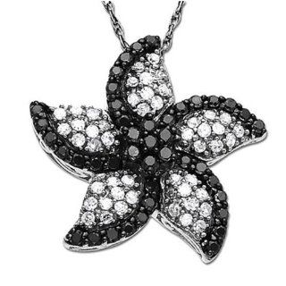 0.85 Carat (ctw) 10k White Gold Round Black and White Diamond Star Flower Ladies Pendant: Pendant Slides: Jewelry