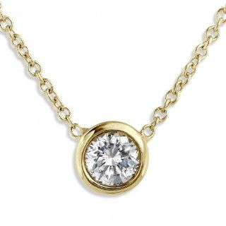 1/3carat Round Bezel Set Diamond Solitaire Pendant with a 14k Gold 16" Chain (HI/I1): Pendant Necklaces: Jewelry