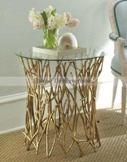 Glass Top Iron Twig Accent Table Gold Branch Elm Modern   End Tables