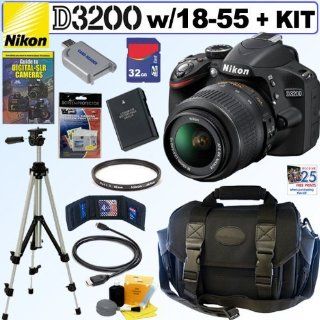 Nikon D3200 24.2 MP CMOS Digital SLR Camera (Black) with 18 55mm f/3.5 5.6 AF S DX VR NIKKOR Zoom Lens + EN EL14 Battery + Tiffen Filter + 32GB Deluxe Accessory Kit : Digital Slr Camera Bundles : Camera & Photo