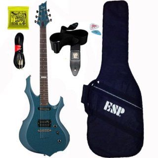 ESP F 10 GSB Gun Smoke Blue Electric Guitar with Gig Bag, Cable, Strings, Strap and Picks Set B Stock Musical Instruments