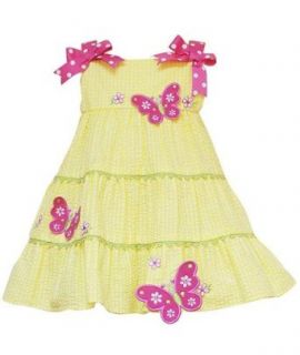 Rare Editions Girls 2T 6x Yellow Pink Butterfly Applique Seersucker Dress, 6x: Clothing