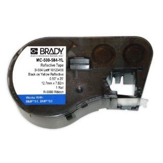 Brady MC 500 584 YL Reflective Tape B 584 Black on Yellow Reflective Label Maker Cartridge, 25' Width x 1/2" Height, For BMP51/BMP53 Printers: Industrial & Scientific