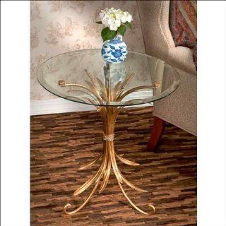 DHHC586   Antique Gold Iron Wheat Table with Beveled Glass Top  