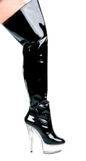 Ellie Shoes E 609 Casino, 6" Heel Pointed Stilletto Thigh High Boots. 8 Black/Clear: Clothing