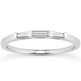 14K White Gold Tapered Baguette Three Stone Diamond Wedding Ring Band: Jewelry
