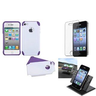 eForCity Film + Holder + White/Electric Purple Frosted Fusion Case Cover compatible with iPhone® 4S/4: Cell Phones & Accessories