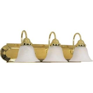 Glomar Ballerina 3 Light Polished Brass Vanity with Alabaster Glass Bell Shades HD 329