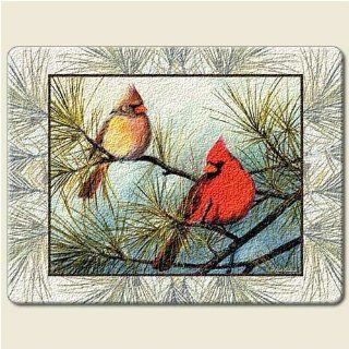 Northern CARDINAL garden bird large 15 inch TEMPERED GLASS CUTTING BOARD Kitchen Cooking Home Lodge Decor: Sports & Outdoors