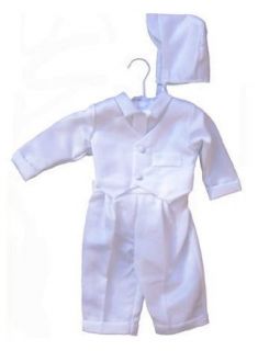 Baby and Infant Boys Christening Clothing   Boy's 5pc Satin white Christening set   clothes set (0 3 Months): Infant And Toddler Christening Gowns: Clothing