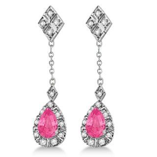 Diamond and Pink Tourmaline 14K White Gold Dangling Gemstone Earrings for Women 1.72tcw: Jewelry