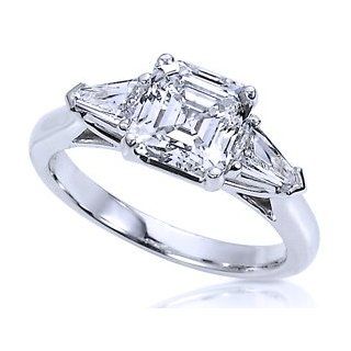 1.50 Ct Genuine Asscher Diamond Engagement Wedding Ring 14K Gold (1.00 Ct Center E   F / VS1   VS2): Jewelry