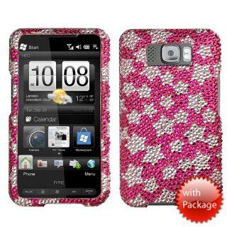 Hard Plastic Snap on Cover Fits HTC HD2 T8585 White Star/Hot Pink Full Diamond/Rhinestone T Mobile: Cell Phones & Accessories