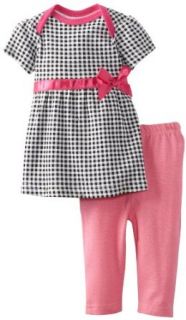 Bon Bebe Baby Girls Newborn Ribbon and Bow Top with Elastic Waist Jegging Pant, Pink/Black Gingham, 6 9 Months: Clothing