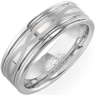 Tungsten Carbide Men's Ladies Unisex Ring Wedding Band 7MM High Polish Celtic Laser Etched Infinity Comfort Fit (Available in Sizes 8 to 12) size 8: Jewelry