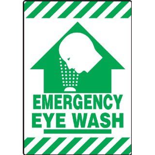 Accuform Signs PSR633 Slip Gard Adhesive Vinyl Mat Style Floor Sign, Legend "EMERGENCY EYE WASH" with Arrow Graphic, 14" Width x 20" Length, Green on White Industrial Warning Signs
