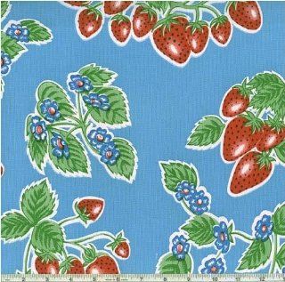 48'' Wide Oil Cloth Strawberries Blue Fabric By The Yard