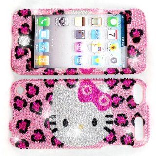 Fits Apple Ipod Touch 5g Pink Leopard Cheetah Hello Kitty Bling Case Cover Bumper & Bling Button   Players & Accessories