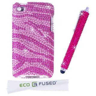 BLING Apple Ipod Touch 4g Case with Pink Sparkling Rhinestone Zebra Design / One Pink BLING Stylus   ECO FUSED Microfiber Cleaning Cloth 5.5x3.0 inch included : MP3 Players & Accessories