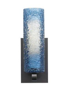 LBL Lighting PW623BUSCCF2HE Wall Lights with Transparent Blue Glass Rolled In Crystal Shades, Nickel   Wall Sconces  