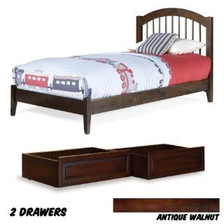 Windsor Platform Bed Twin with Open Foot Rail with 2 Raised Panel Bed Drawers (Antique Walnut) (42.63"H x 42.50"W x 79.75"D): Furniture & Decor