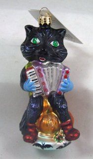 RADKO Tom "Cats" Waller Black Cat Accordion Player Halloween Glass Halloween Ornament Made in Poland   Decorative Hanging Ornaments