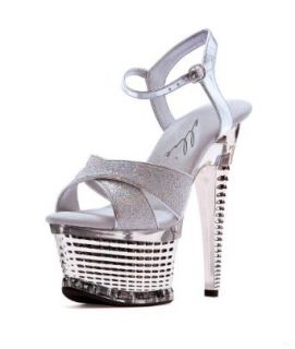 Ellie Shoes E 649 Disco, 6" Crossed strap textured platform. 6 Silver Glitter: Pumps Shoes: Clothing