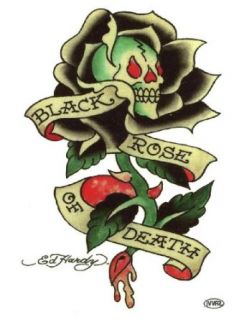 Ed Hardy Black Rose of Death Temporary Body Art Tattoos 3" x 4": Childrens Temporary Tattoos: Clothing