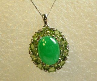 Enhanced Green Jade, Hebei Peridot, Diamond Pendant With 20 in. Chain Platinum Overlay Sterling Silver RMK1 A1 K1   K10000187  Other Products  