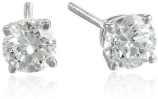 IGI Certified 14k White Gold Round Cut Diamond Studs (1 cttw, H I Color, SI2 I1 Clarity) Jewelry