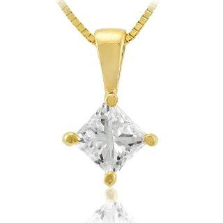 1/3 carat Princess Cut Diamond Solitaire Pendant in Yellow Gold (HI/SI): Diamond Me: Jewelry