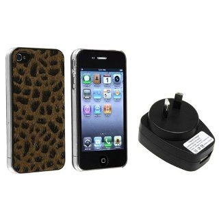 eForCity Brown Furry Leopard Clip on Case Cover + Black Travel Wall Charger Compatible With iPhone 4/4S: Cell Phones & Accessories