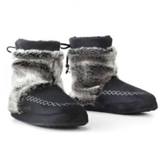Mudd Girls Plush Bootie Slippers, Black and Grey, Faux Fur, Size 5/6 Slipper Socks