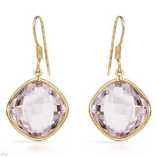 27.50 Ctw Amethyst Gold Plated Silver Earrings   Material/Stone: Amethyst. 7 grams in weight and 40 mm in length: Morne Rouge: Jewelry