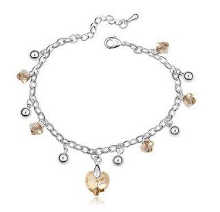 Charm Jewelry Swarovski Crystal Element 18k White Gold Plated Golden Shadow Pretty Heart Elegant Fashion Link Bracelet Z#186 Zg50f632: Jewelry