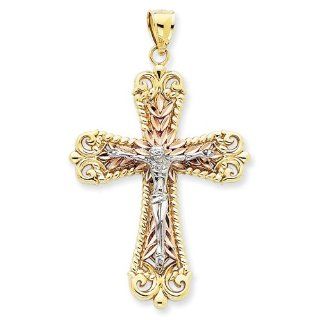 14k Tri color Crucifix Cross Pendant: Jewelry