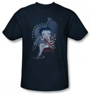 Betty Boop Proud Betty USA Blue Adult Shirt BB662 AT: Fashion T Shirts: Clothing