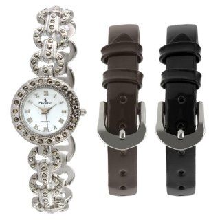 Peugeot Women's 662 Silver tone Marcasite Watch w/ 2 Interchangeable Straps: Watches