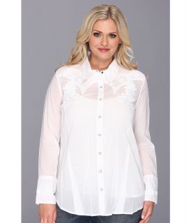 Stetson Plus Size 8973 White Voile Long Sleeve Shirt Womens Blouse (White)