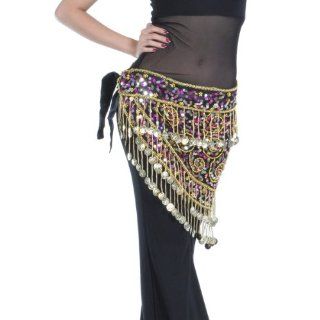 Happy Dance Women's 150 Gold Coins Crocheted Beads Belly Dance Hip Scarf(S Size): Clothing