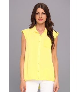 Calvin Klein One Pocket Box Polyester Chiffon Top Womens Blouse (Yellow)
