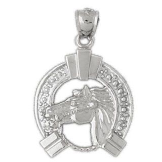 Clevereve's 14K White Gold Pendant Two Tone Horse Shoe and Horse 3.8   Gram(s): Jewelry