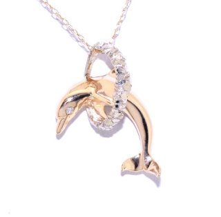 14k Two Tone Gold Dolphin Charm: Bead Charms: Jewelry