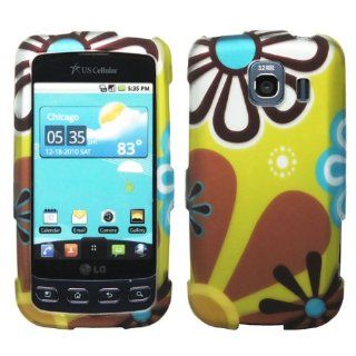 Green Brown White Blue Daisy Flower Design Rubberized Snap on Hard Shell Cover Protector Faceplate Cell Phone Case for Sprint LG Optimus S LS670, Virgin Mobile Optimus V, USCellular Optimus U + LCD Screen Guard Film: Cell Phones & Accessories