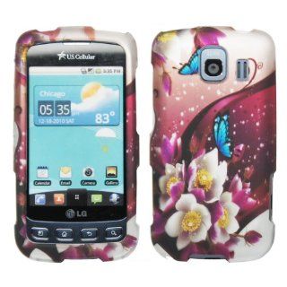 White Purple Flower Blue Butterfly Garden Design Rubberized Snap on Hard Shell Cover Protector Faceplate Cell Phone Case for Sprint LG Optimus S LS670, Virgin Mobile Optimus V, USCellular Optimus U + LCD Screen Guard Film: Cell Phones & Accessories