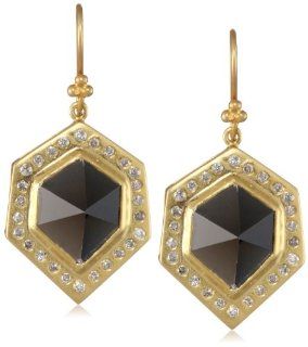 Lauren Harper Collection Midnight 18k Gold, Smokey Topaz and Diamond Pyramid Drop Earrings: Jewelry
